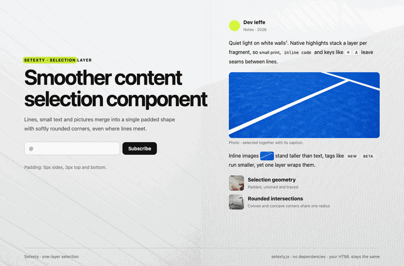 Selections across text, photos and small print merging into one rounded layer